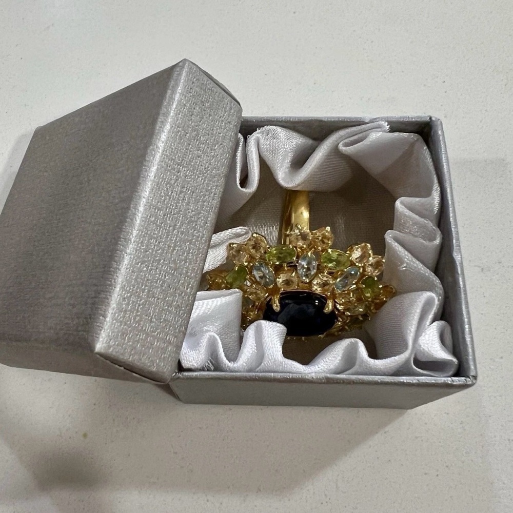 Magic Perfection Bold Statement Ring Blue Topaz 925 Gold Over Sterling Sz 6 New - Picture 9 of 14